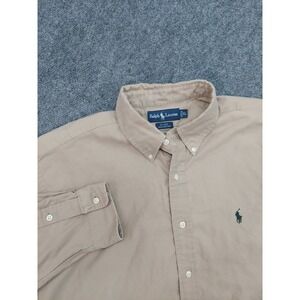 Ralph Lauren Shirt Mens XL Tan Button Down Pony Blake Cotton Long Sleeve